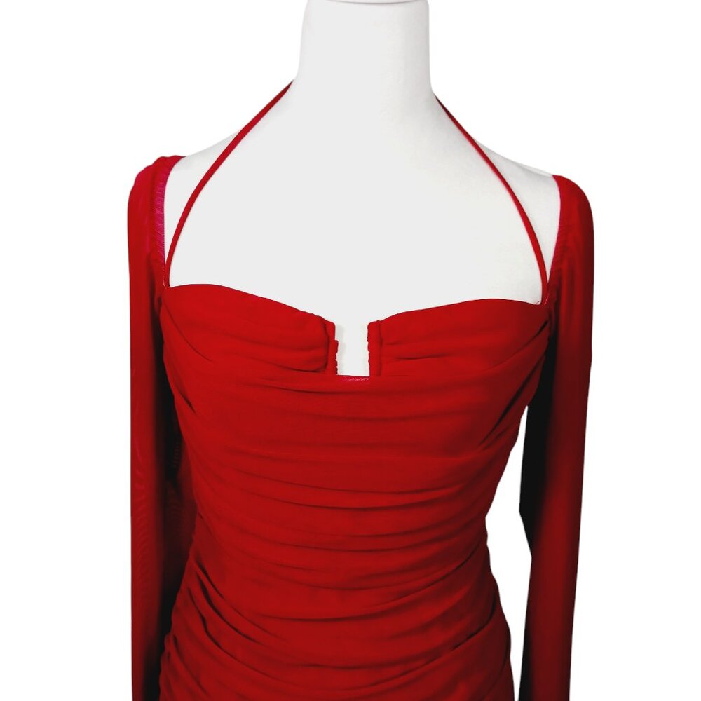 Hello Molly, Ruched, Dark Red, Long Sleeve, Special Occasion Dress, Size 8. - Picture 3 of 14